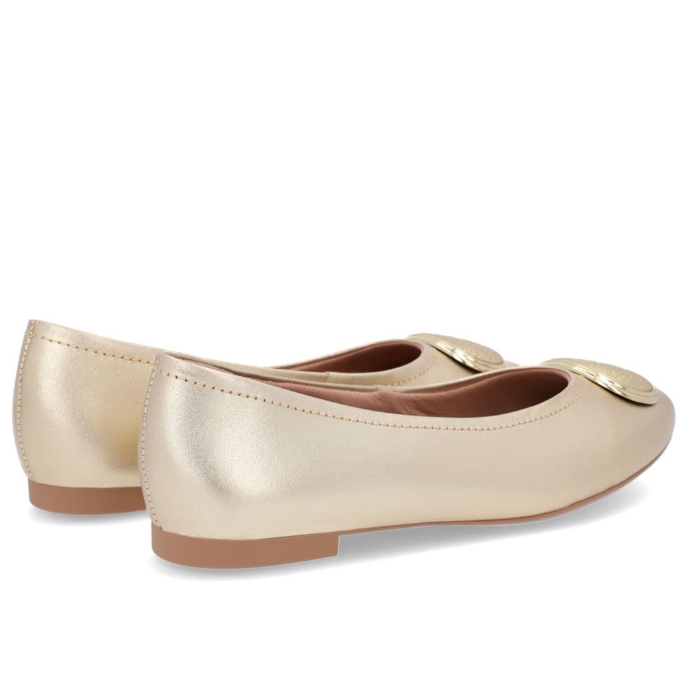 Sapatilha Couro Dourada Bico Redondo Enfeite Dourado 3