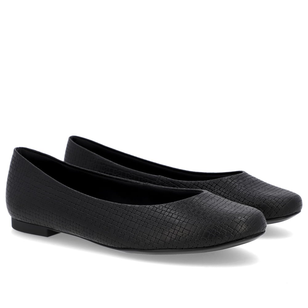 Sapatilha Couro Tramada Preta Bico Redondo Preto 2