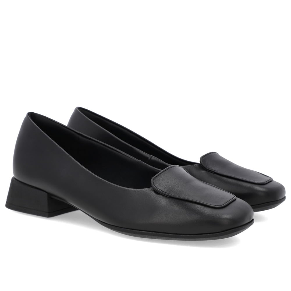 Scarpin Bico Quadrado Couro Preto Salto Bloco Preto 2