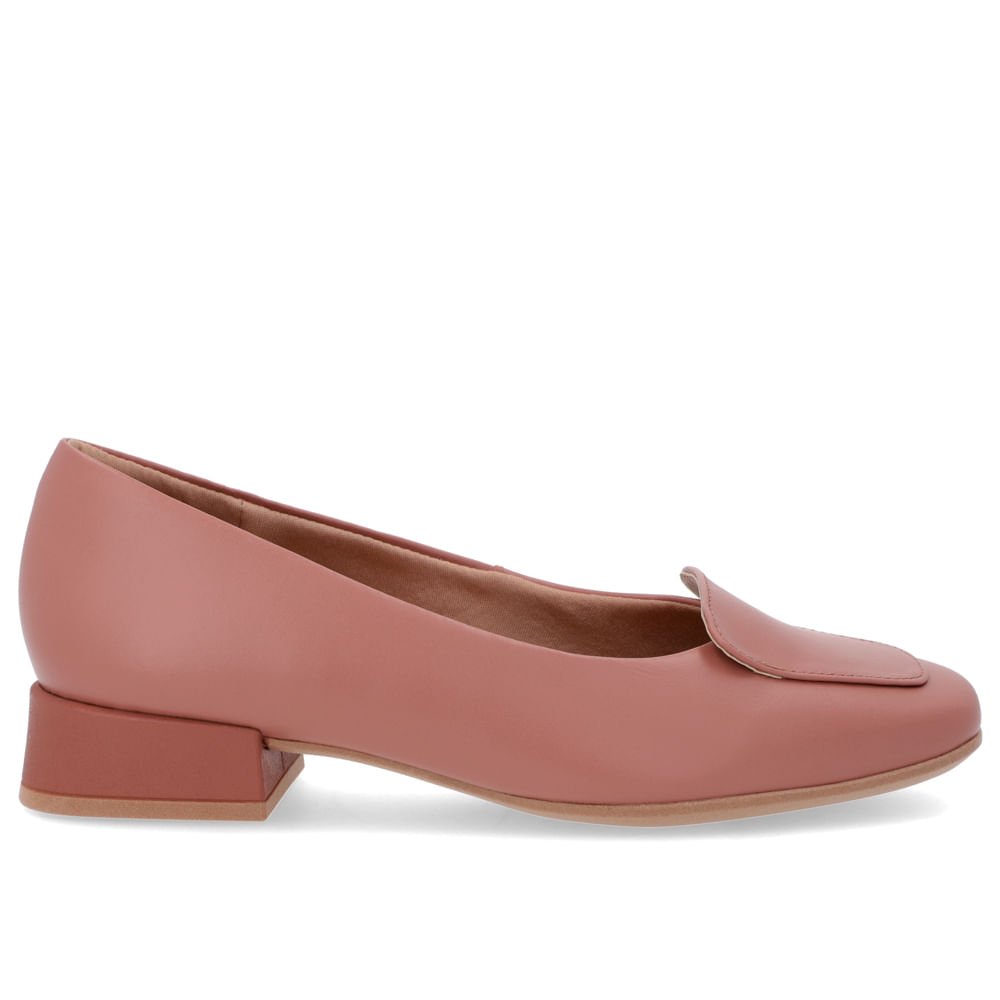 Scarpin Bico Quadrado Couro Rosa Salto Bloco