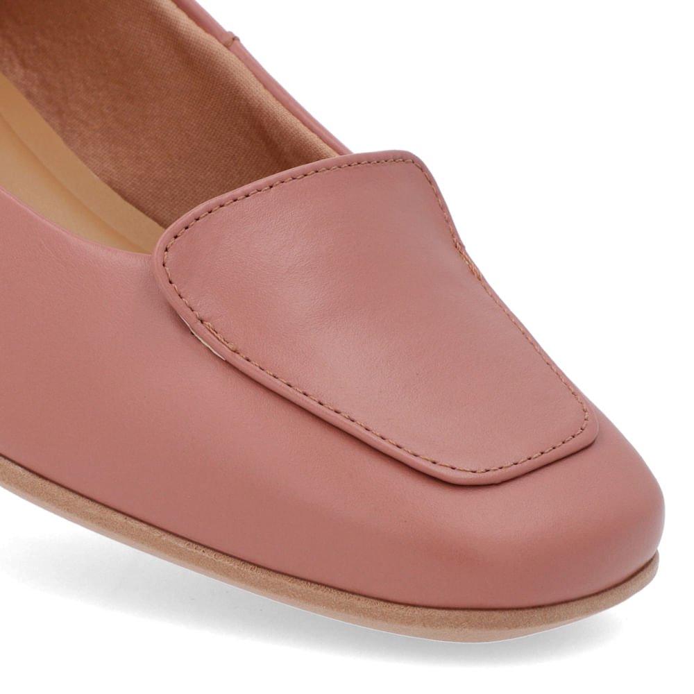 Scarpin Bico Quadrado Couro Rosa Salto Bloco Marrom 4
