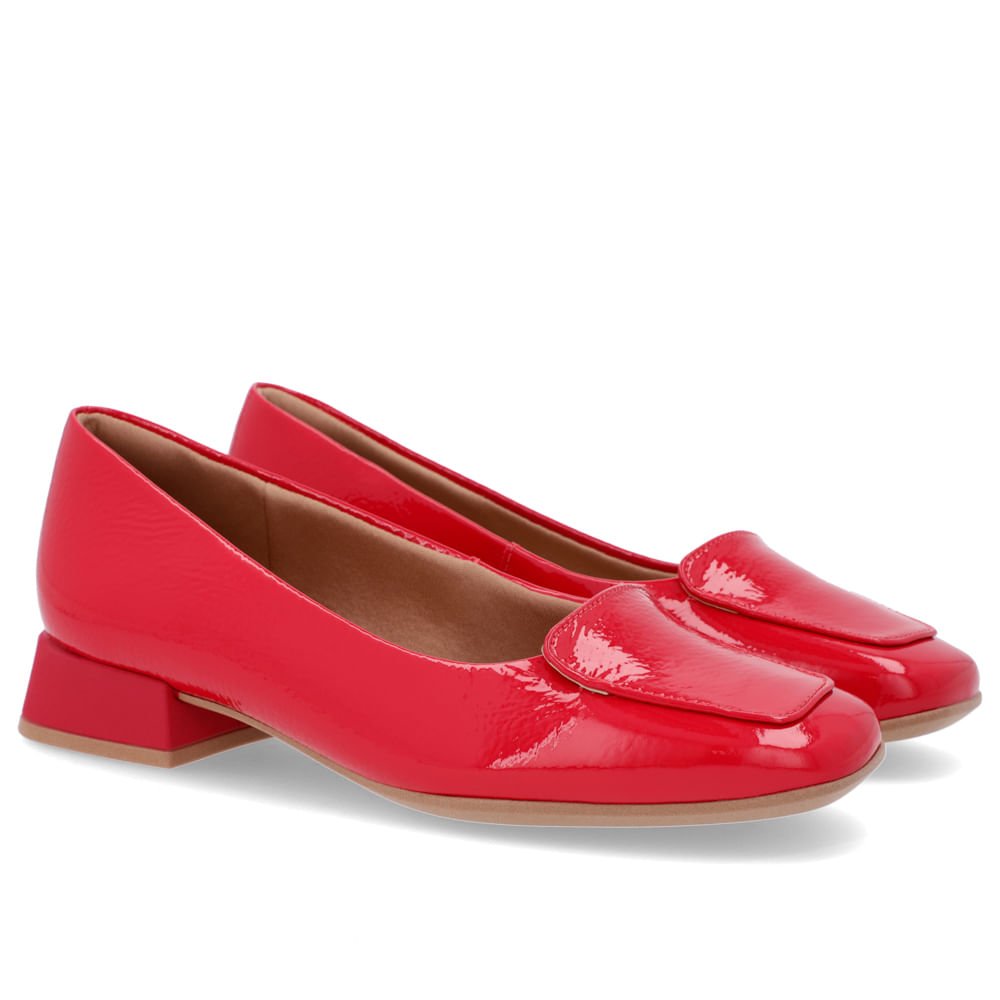 Scarpin Bico Quadrado Verniz Vermelho Salto Bloco Vermelho 2