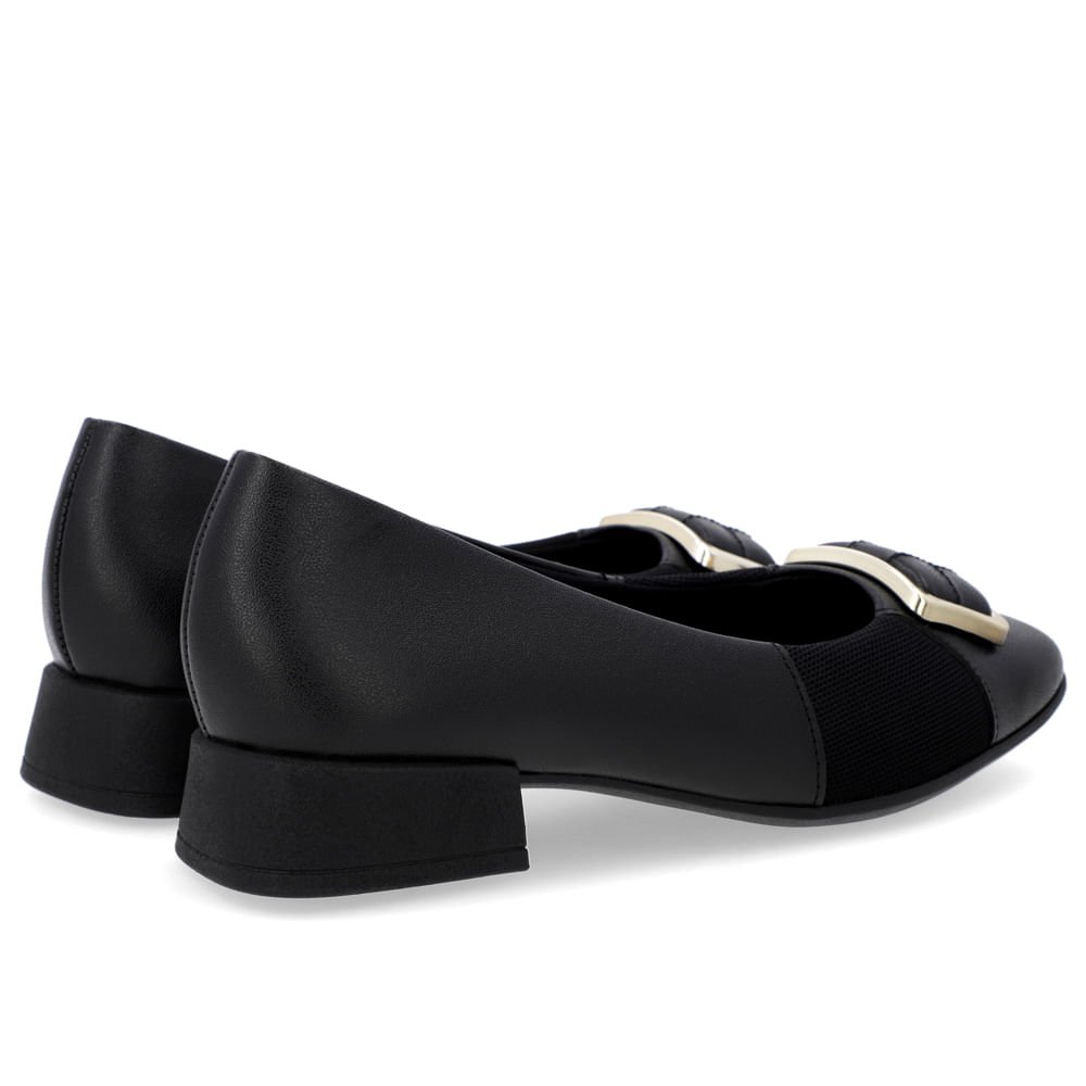 Scarpin Bico Quadrado Couro Preto Detalhe Tecido Preto 3