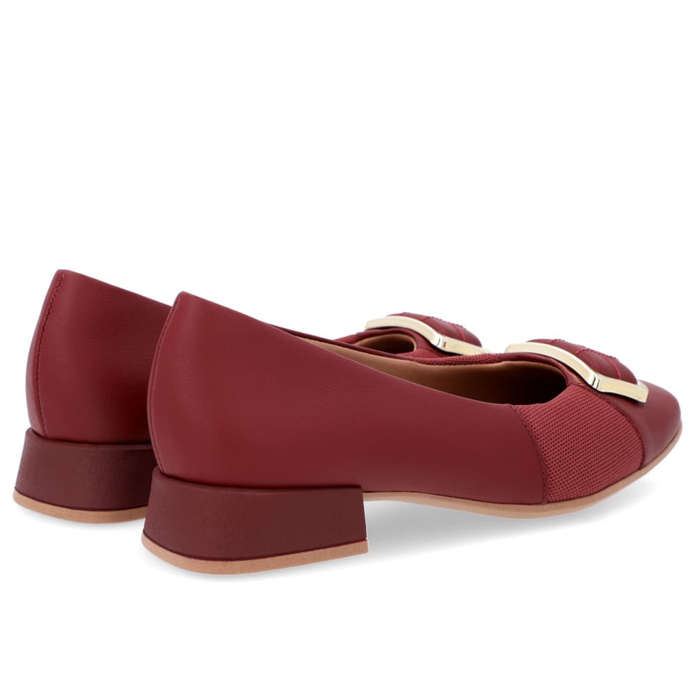 Scarpin Bico Quadrado Couro Vermelho Detalhe Tecido Vermelho 3