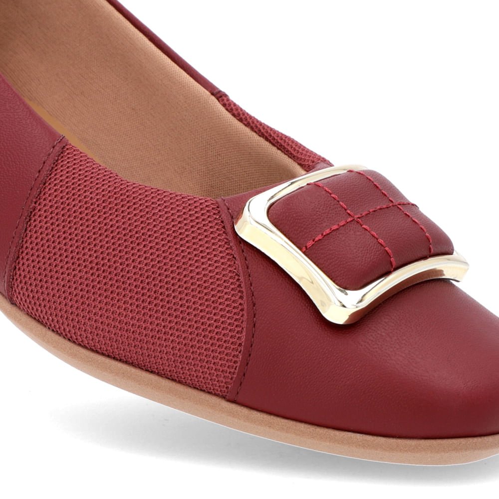 Scarpin Bico Quadrado Couro Vermelho Detalhe Tecido Vermelho 4