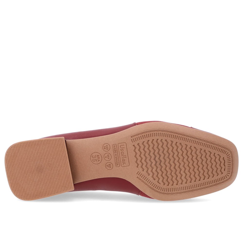 Scarpin Bico Quadrado Couro Vermelho Detalhe Tecido Vermelho 5