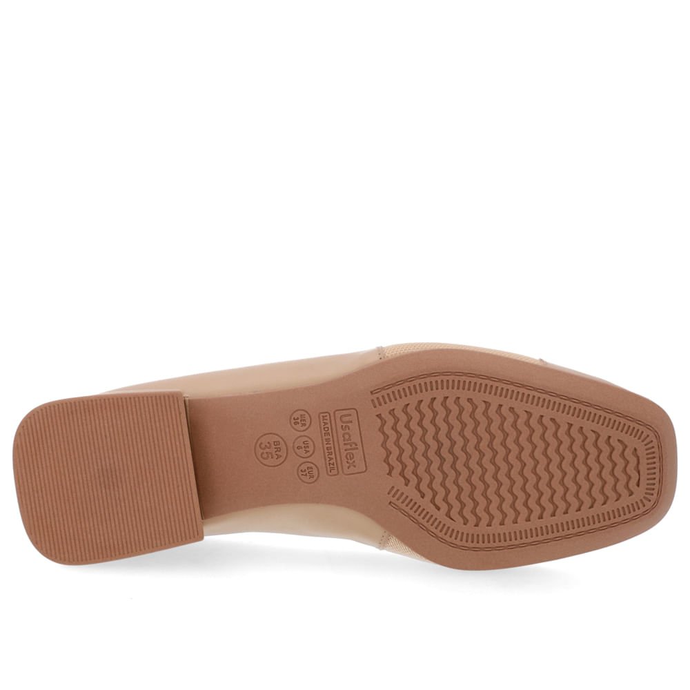 Scarpin Bico Quadrado Couro Bege Detalhe Tecido Bege 5