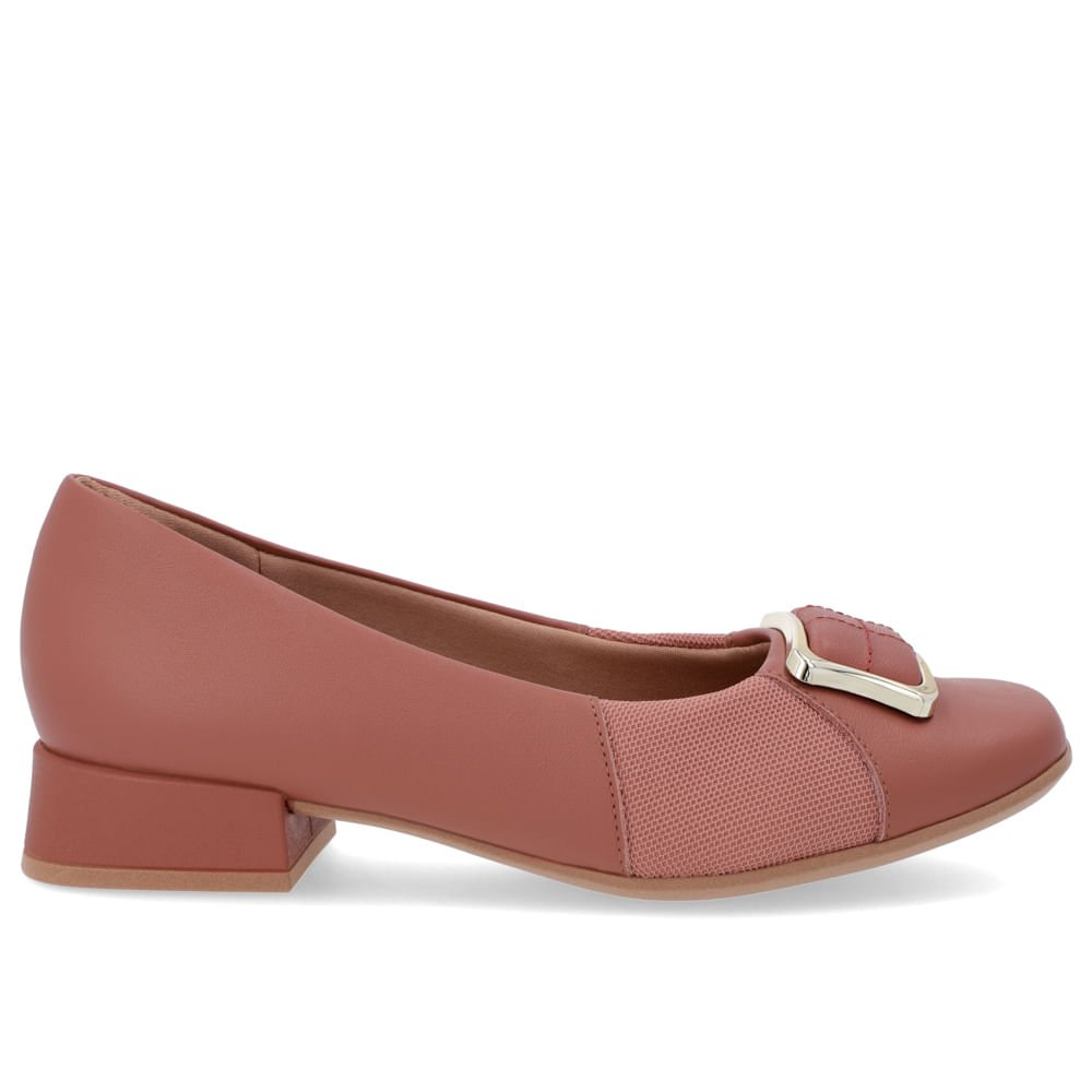 Scarpin Bico Quadrado Couro Rosa Detalhe Tecido