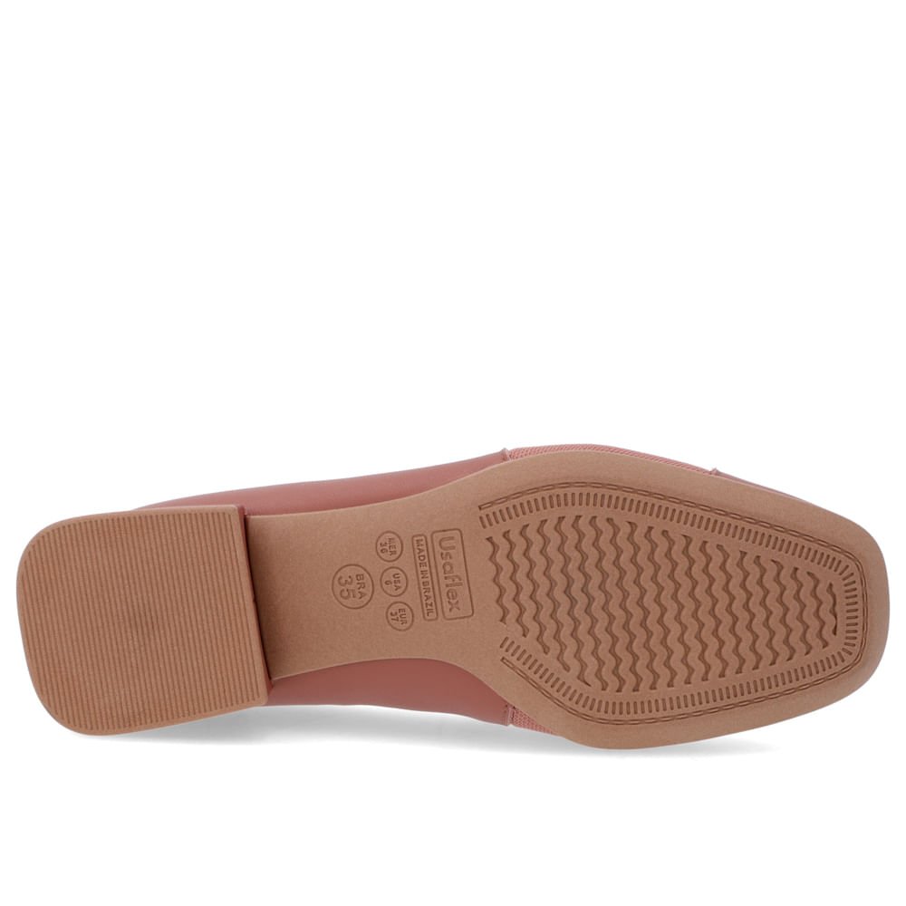 Scarpin Bico Quadrado Couro Rosa Detalhe Tecido Marrom 5