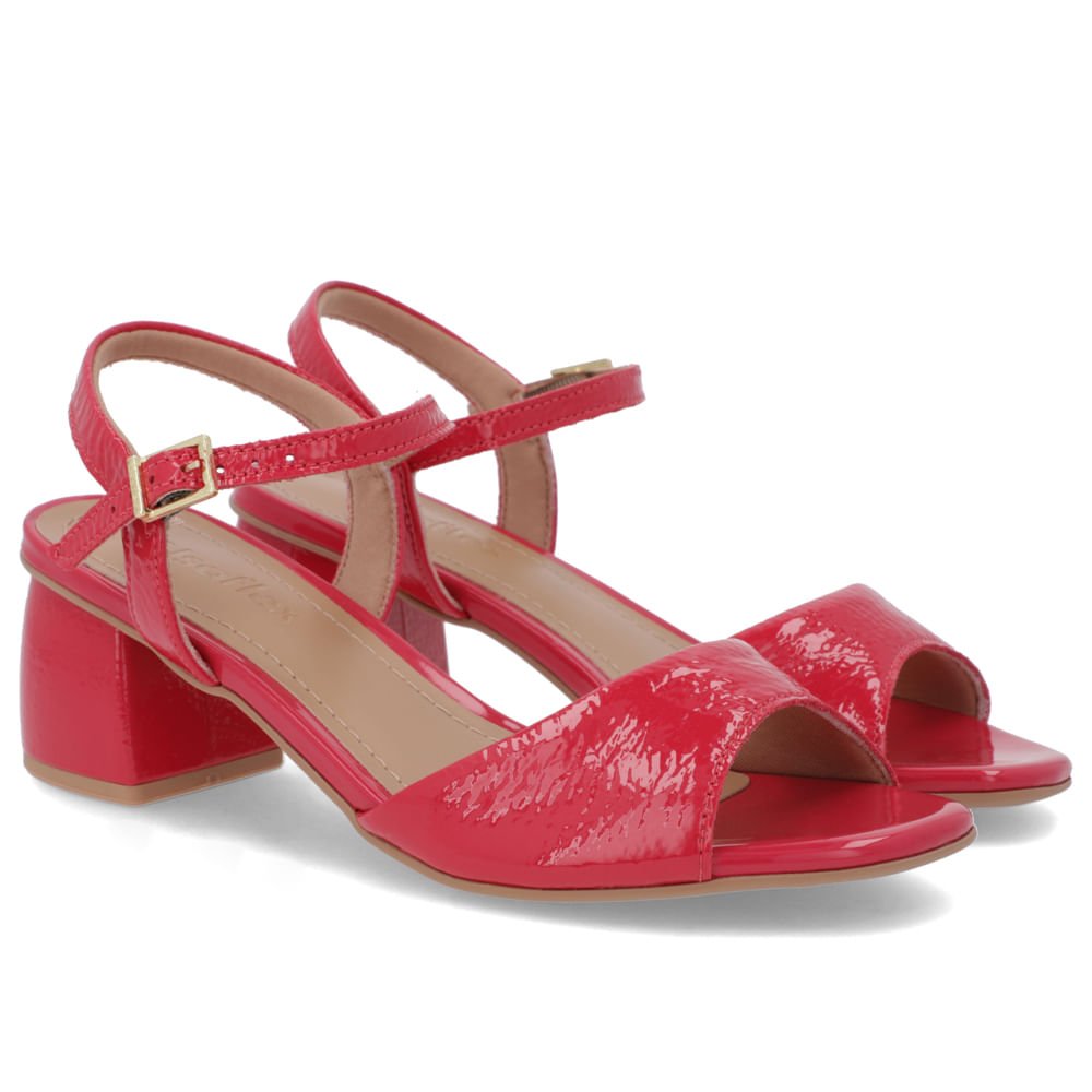 Sandália Salto Bloco Verniz Vermelha Básica Vermelho 2