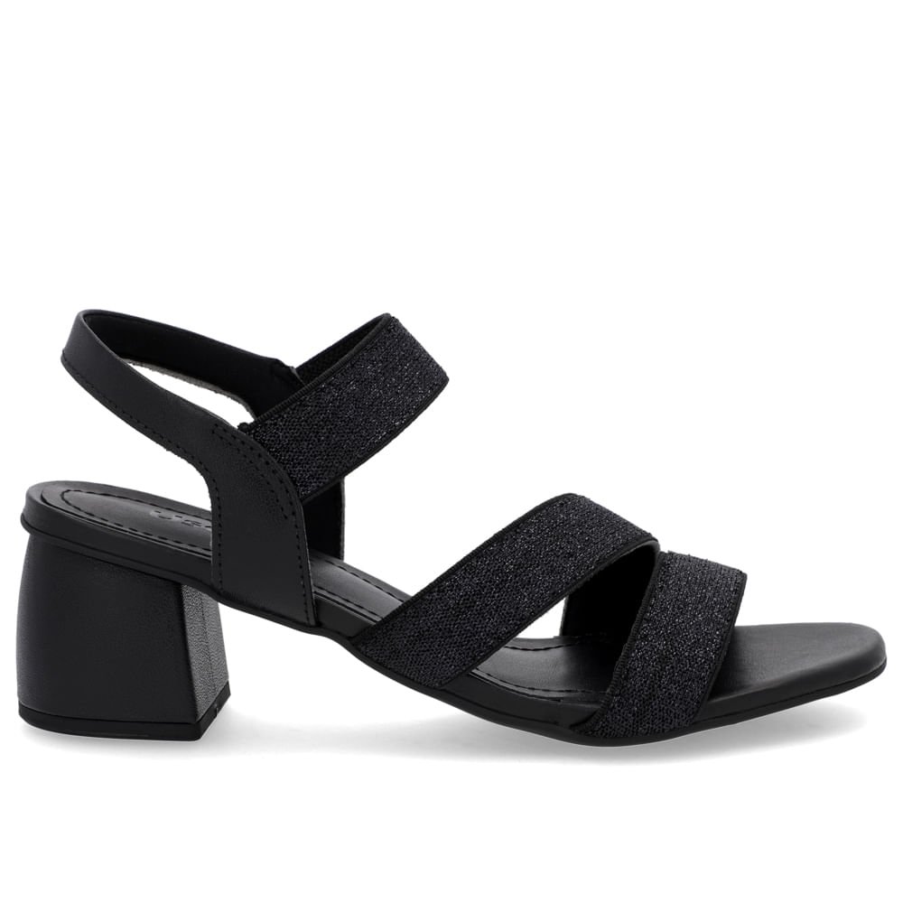 Sandália Salto Bloco Tiras Elástico Preta Preto 1