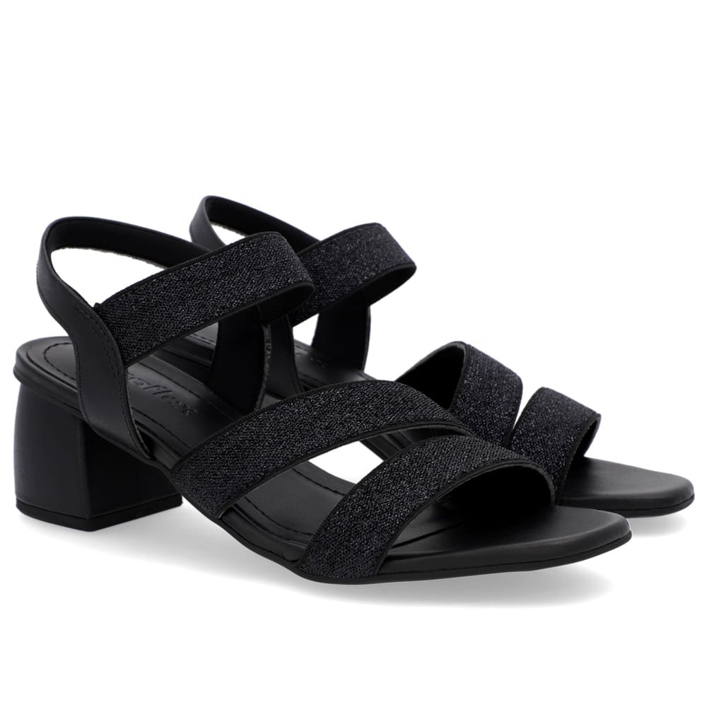 Sandália Salto Bloco Tiras Elástico Preta Preto 2