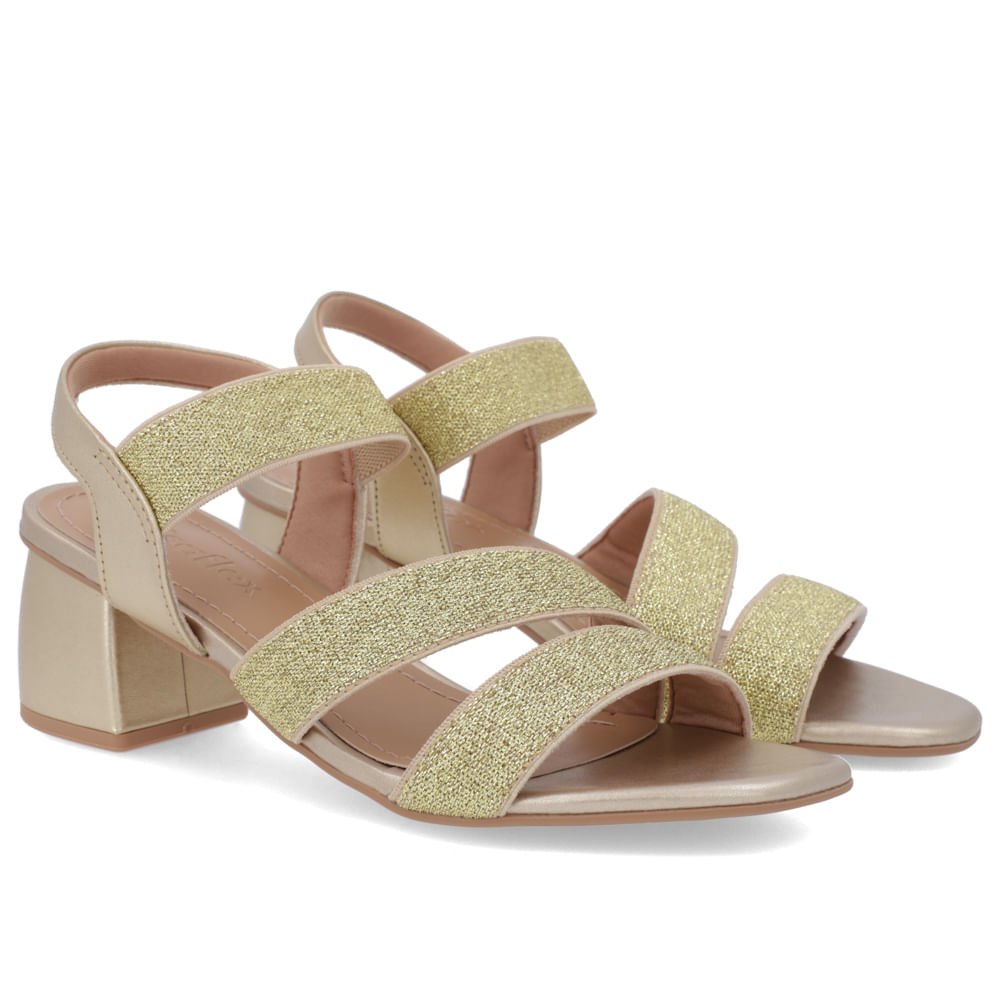 Sandália Salto Bloco Tiras Elástico Dourada Dourado 2