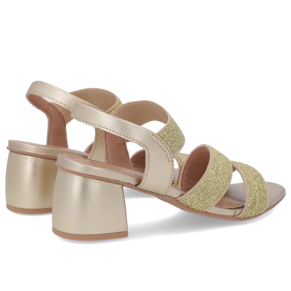 Sandália Salto Bloco Tiras Elástico Dourada Dourado 3