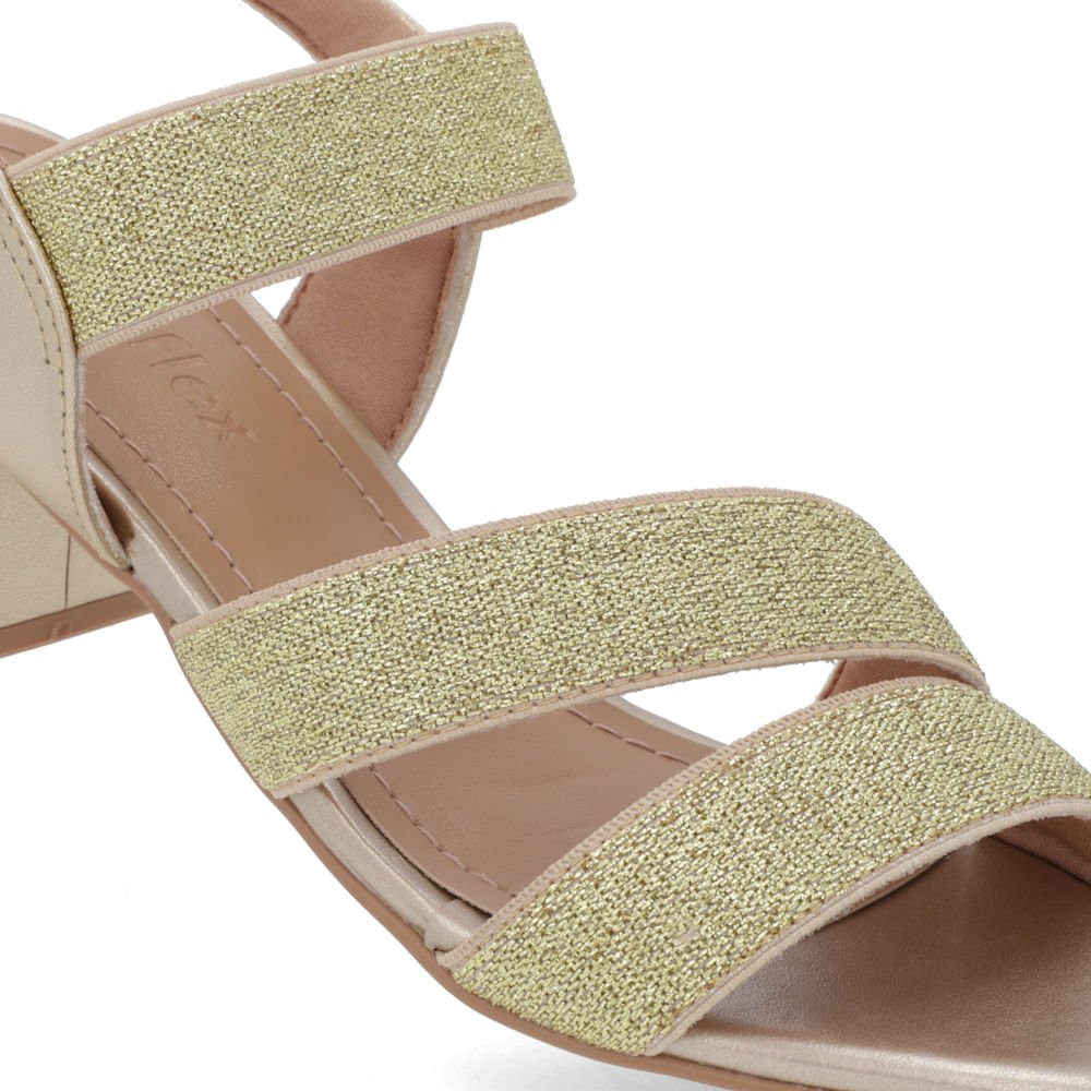 Sandália Salto Bloco Tiras Elástico Dourada Dourado 4