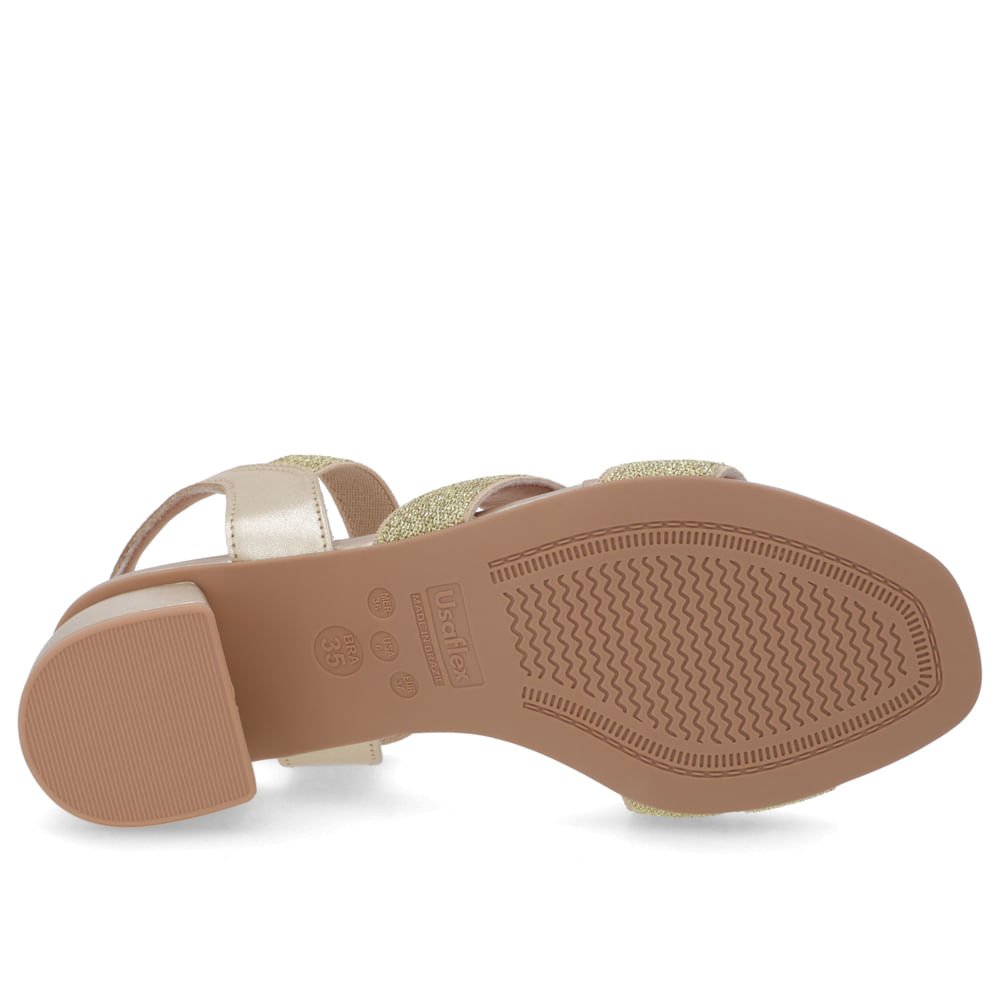 Sandália Salto Bloco Tiras Elástico Dourada Dourado 5