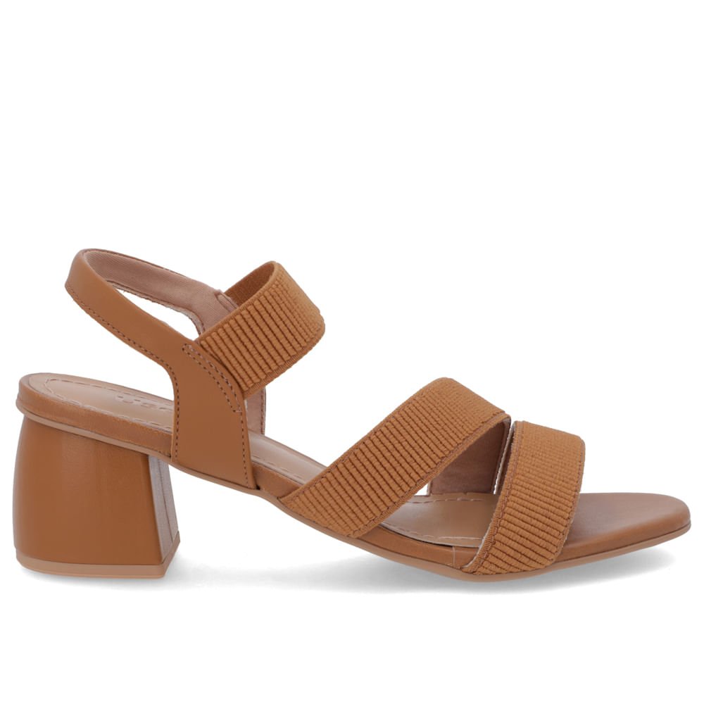 Sandália Salto Bloco Tiras Elástico Marrom