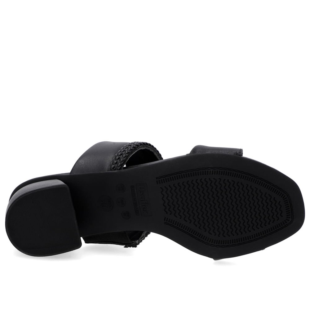 Tamanco Salto Bloco Tira Trançada Couro Preto Preto 5