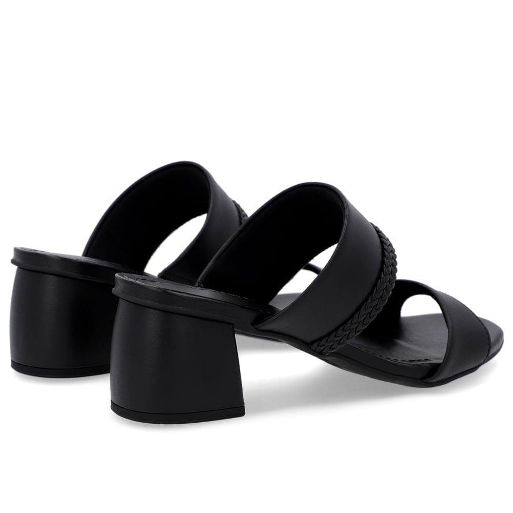 Tamanco Salto Bloco Tira Trançada Couro Preto Preto 3