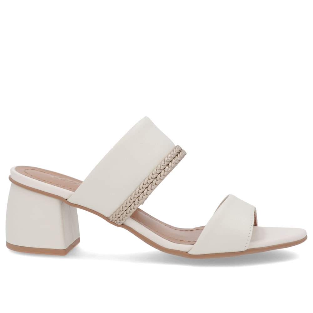Tamanco Salto Bloco Tira Trançada Couro Branco
