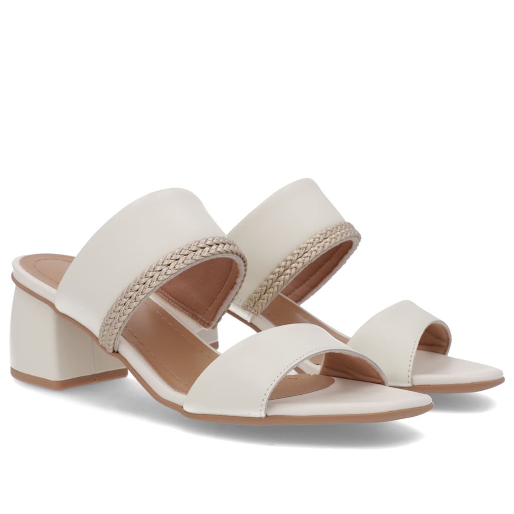 Tamanco Salto Bloco Tira Trançada Couro Branco Branco 2