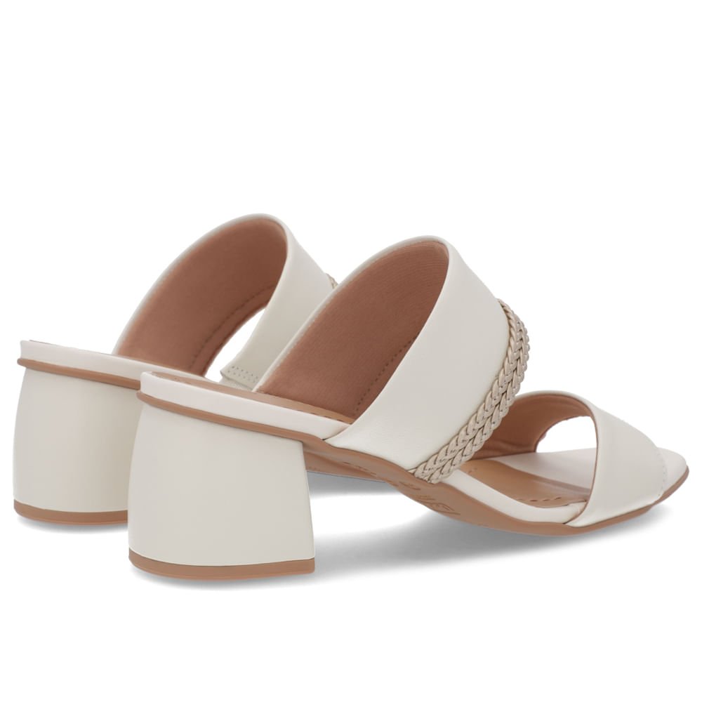 Tamanco Salto Bloco Tira Trançada Couro Branco Branco 3