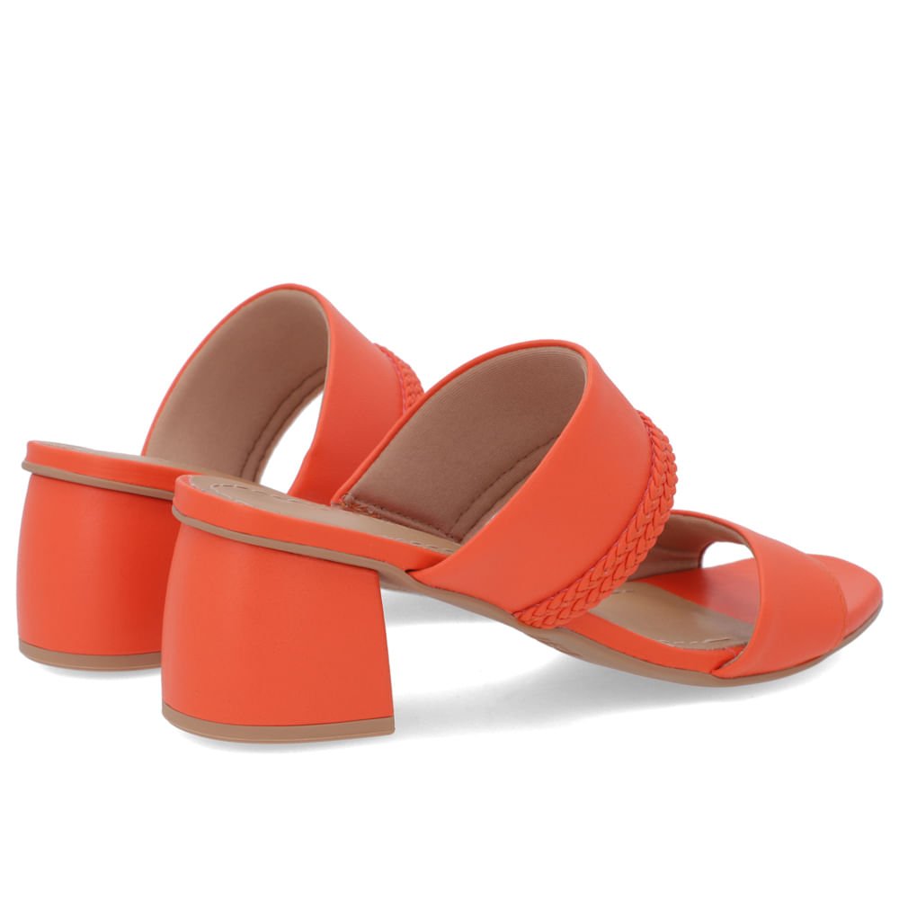 Tamanco Salto Bloco Tira Trançada Couro Laranja Laranja 3