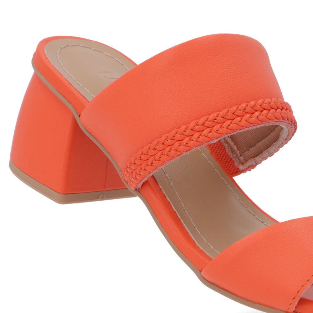 Tamanco Salto Bloco Tira Trançada Couro Laranja Laranja 4