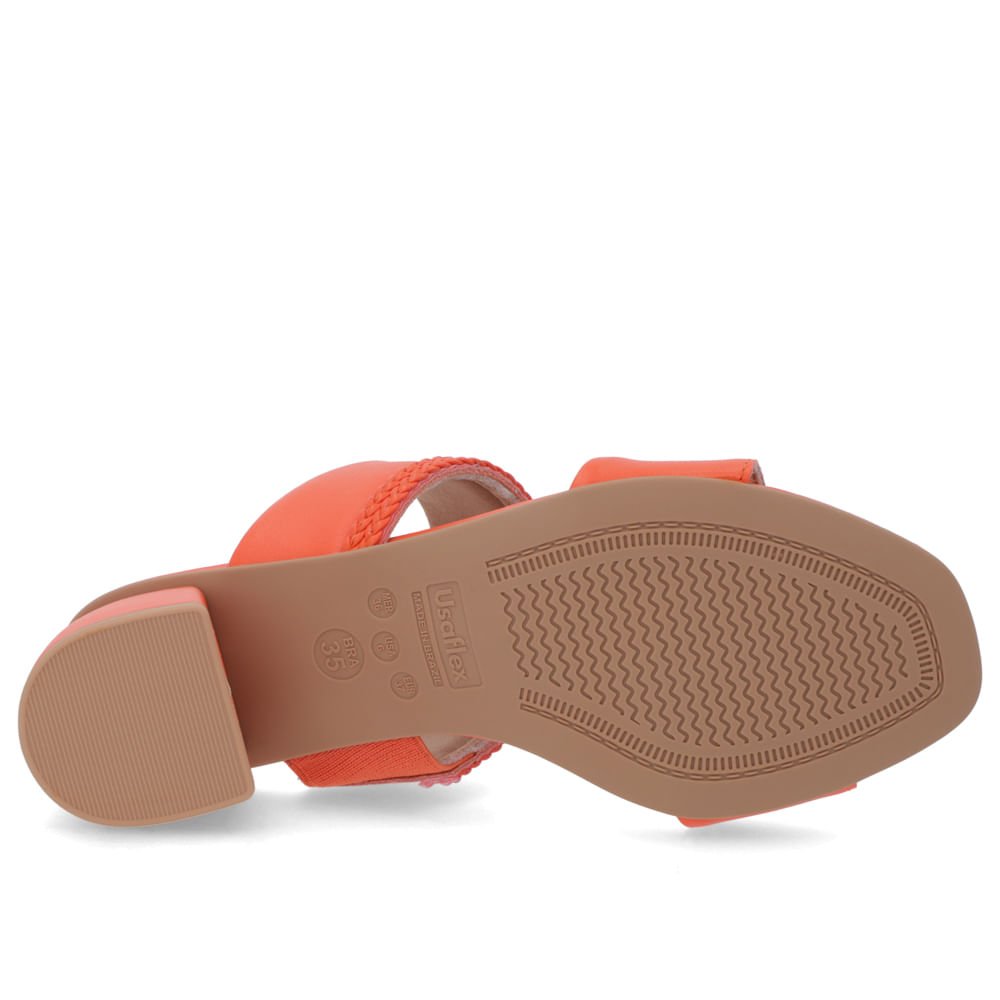 Tamanco Salto Bloco Tira Trançada Couro Laranja Laranja 5