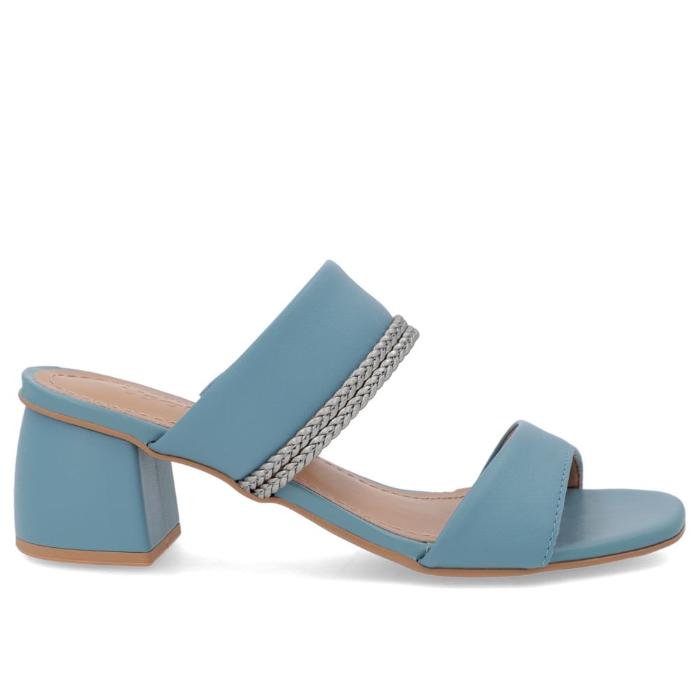 Tamanco Salto Bloco Tira Trançada Couro Azul