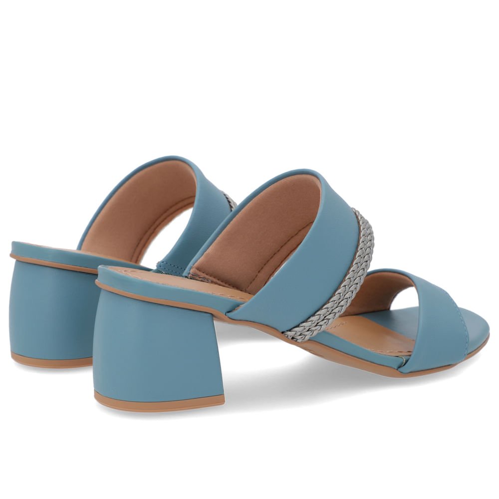 Tamanco Salto Bloco Tira Trançada Couro Azul Azul 3