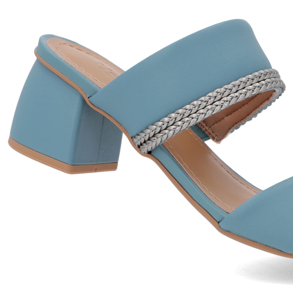 Tamanco Salto Bloco Tira Trançada Couro Azul Azul 4