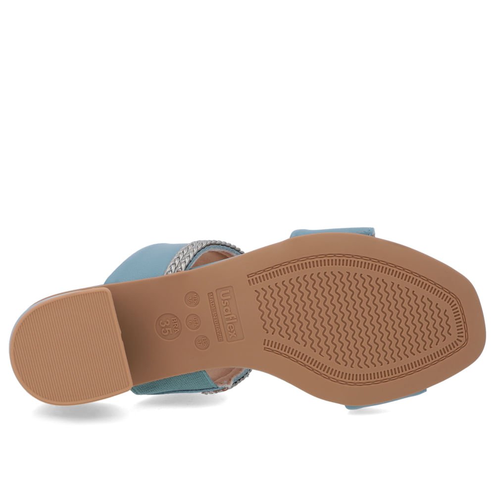 Tamanco Salto Bloco Tira Trançada Couro Azul Azul 5