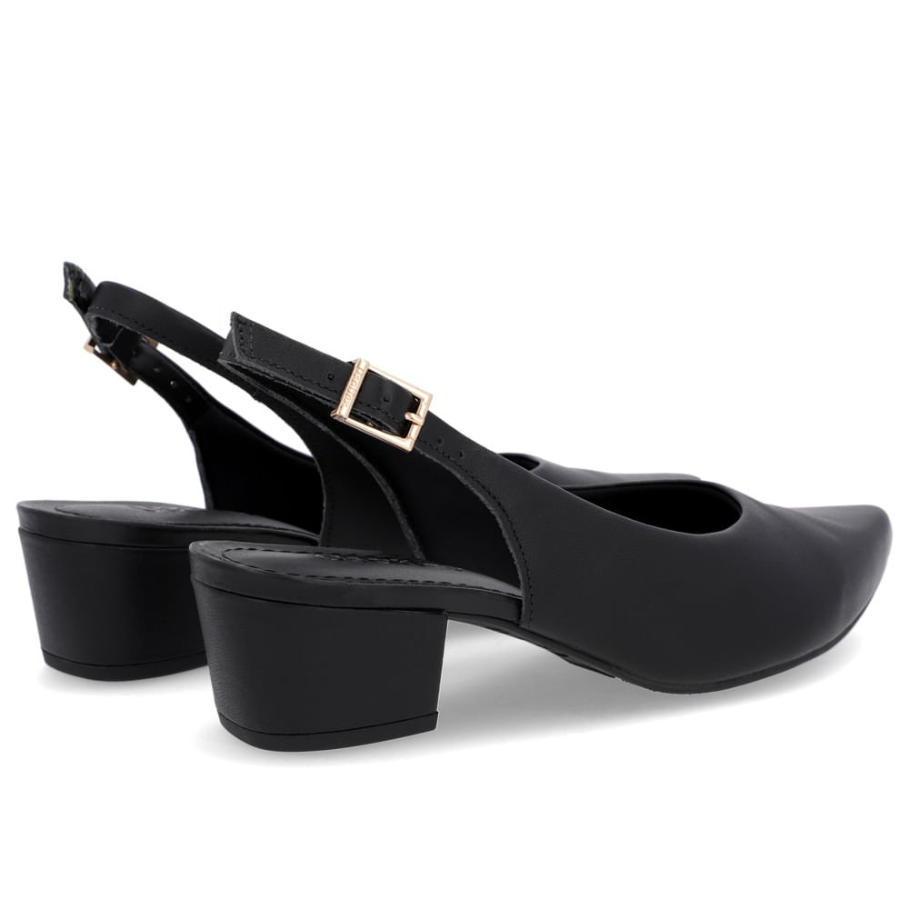 Slingback Preto Salto Bloco Couro Bico Fino Preto 3