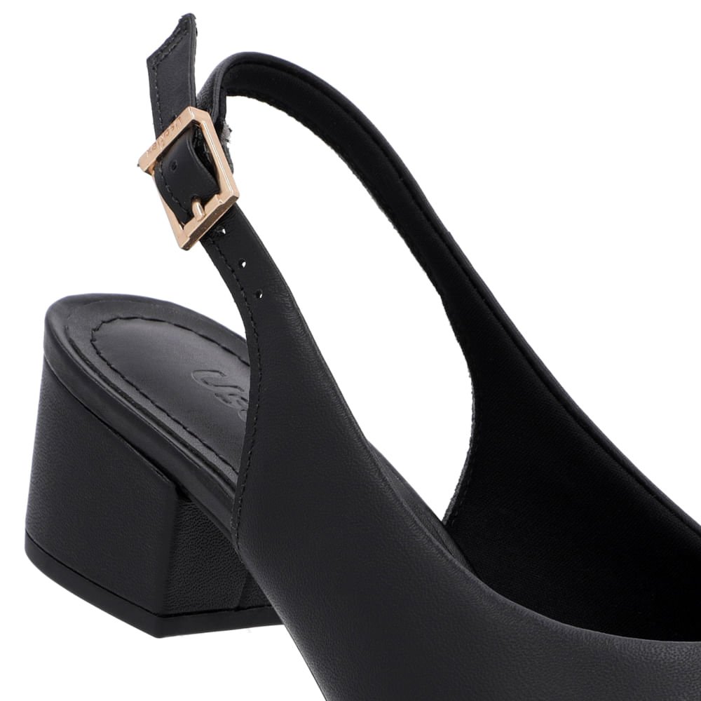 Slingback Preto Salto Bloco Couro Bico Fino Preto 4