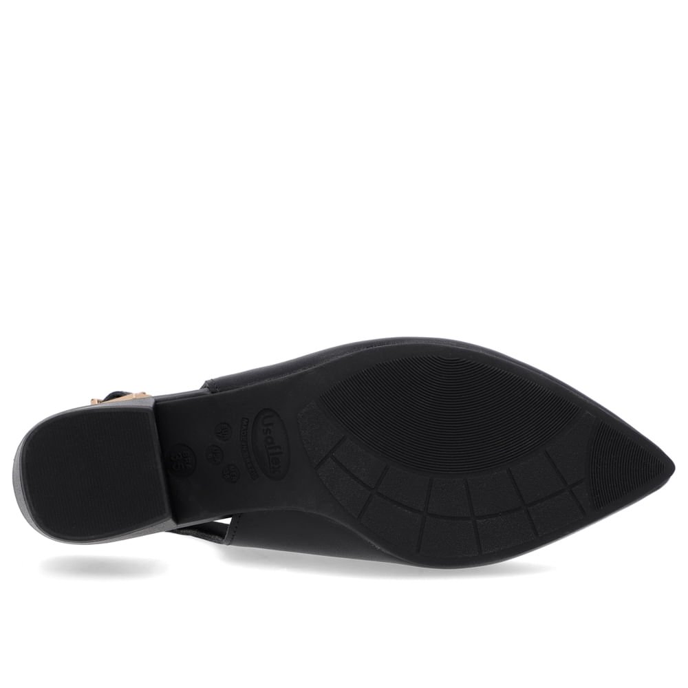 Slingback Preto Salto Bloco Couro Bico Fino Preto 5