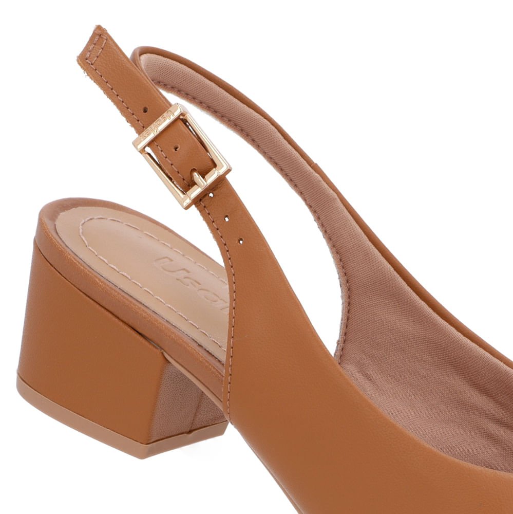 Slingback Marrom Salto Bloco Couro Bico Fino Marrom 4