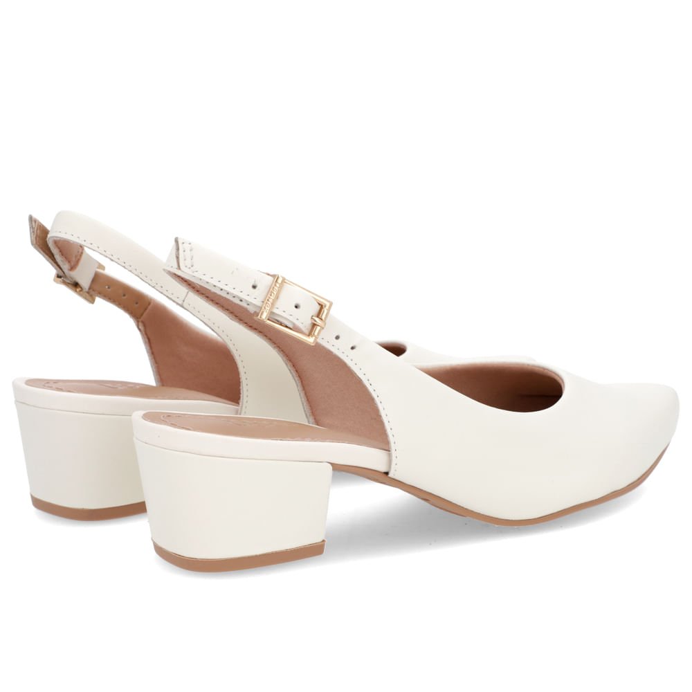 Slingback Branco Salto Bloco Couro Bico Fino Branco 3