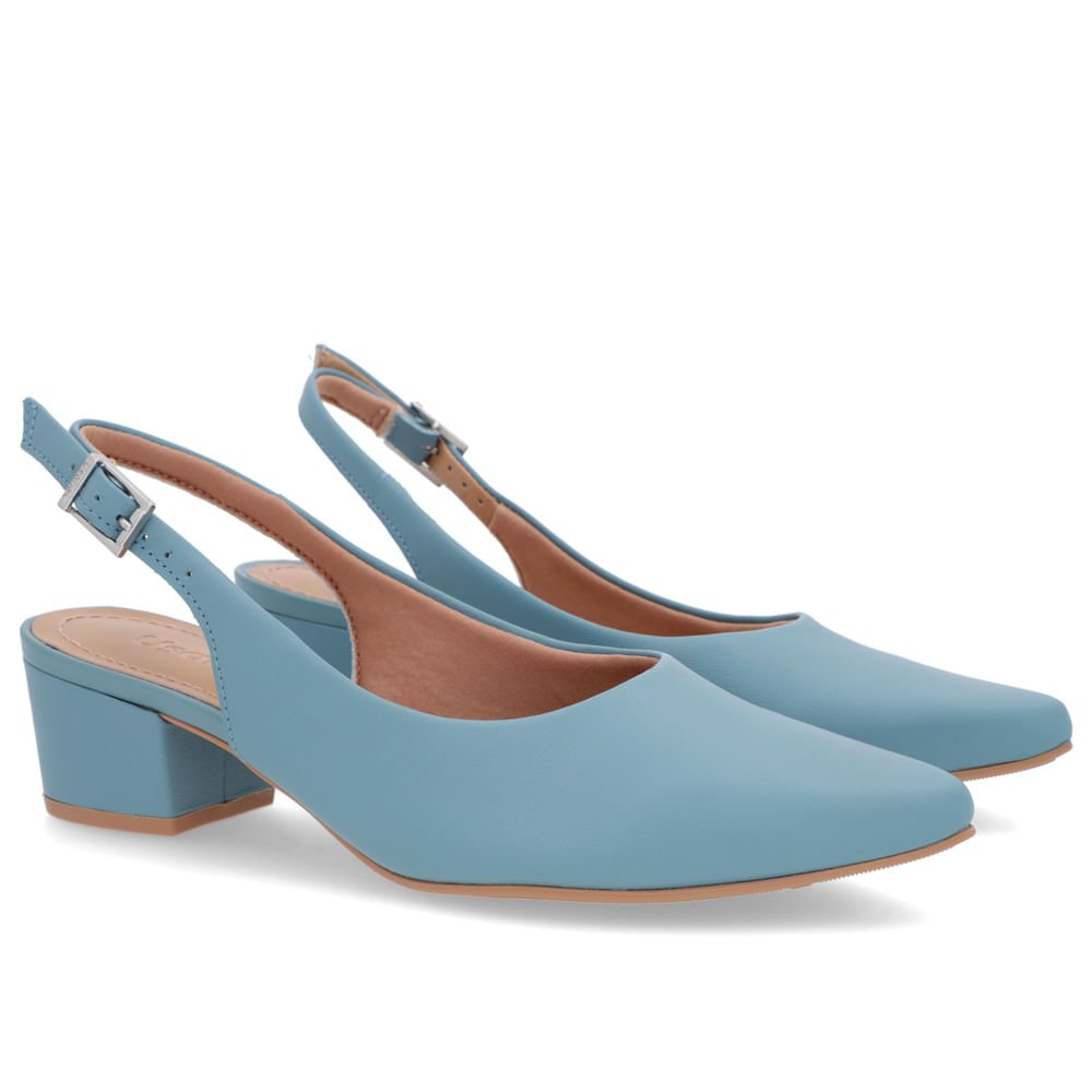 Slingback Azul Salto Bloco Couro Bico Fino Azul 2