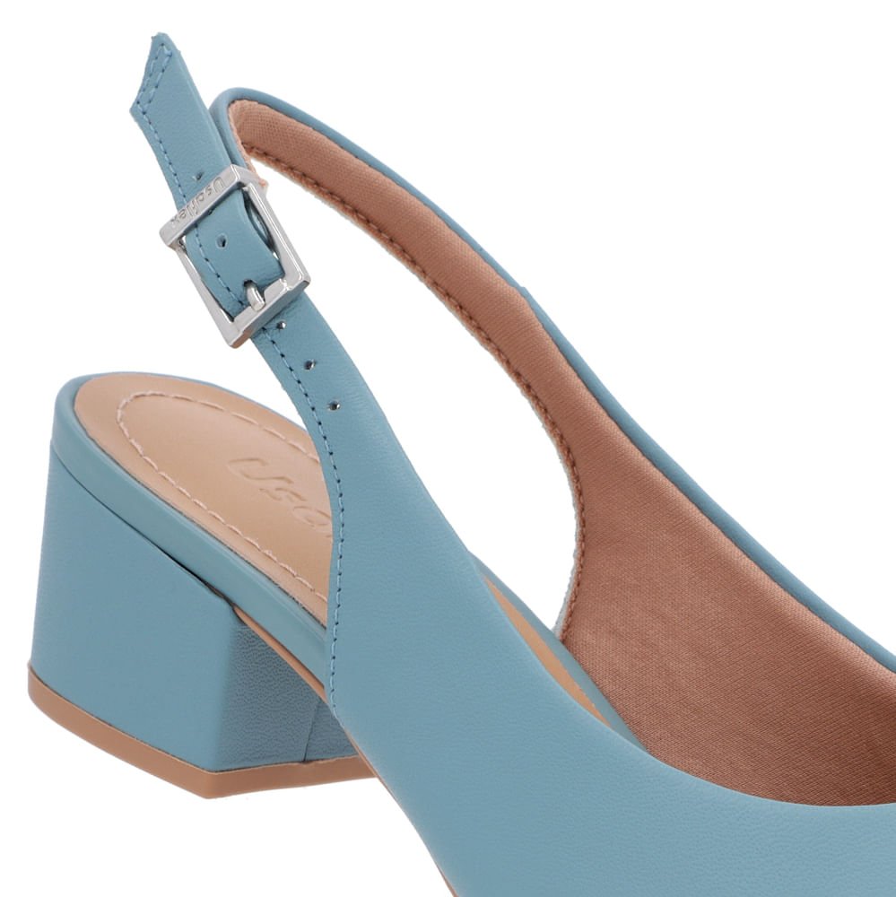 Slingback Azul Salto Bloco Couro Bico Fino Azul 4