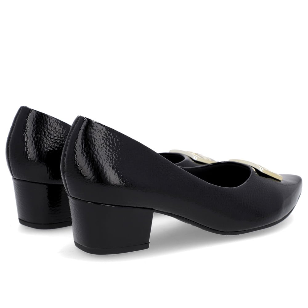 Scarpin Bico Fino Verniz Preto Salto Bloco Enfeite Preto 3