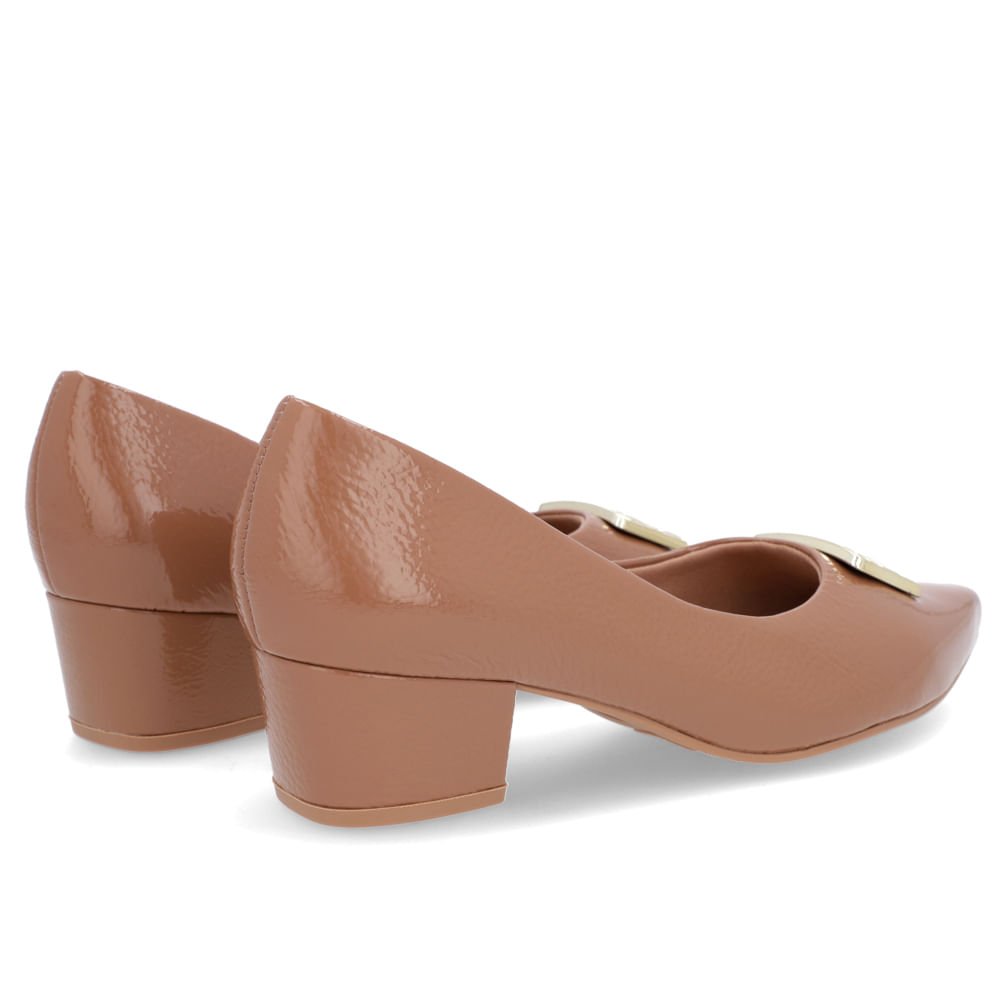 Scarpin Bico Fino Verniz Marrom Salto Bloco Enfeite Marrom 3