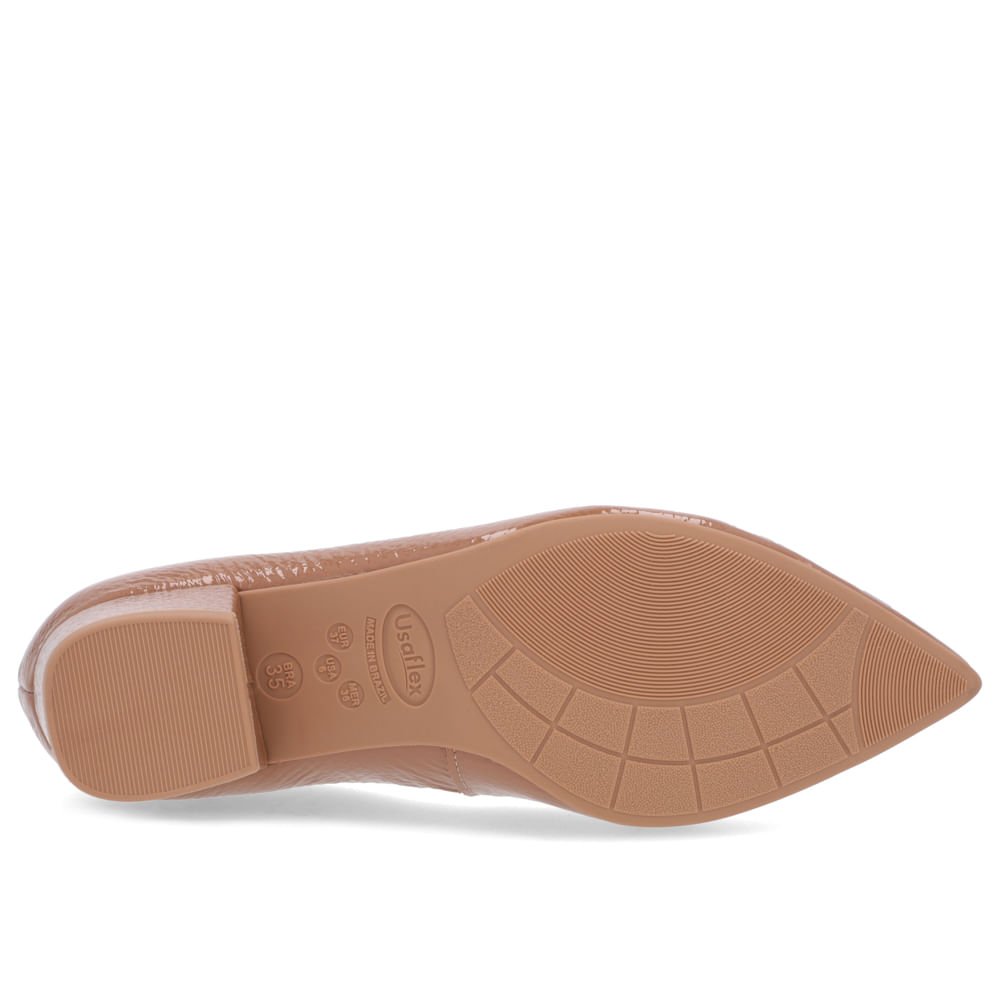 Scarpin Bico Fino Verniz Marrom Salto Bloco Enfeite Marrom 5