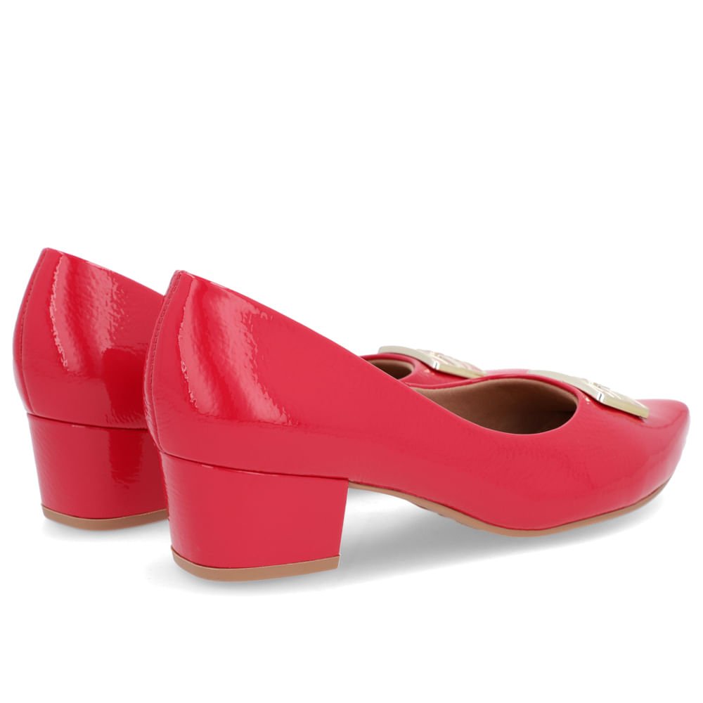 Scarpin Bico Fino Verniz Vermelho Salto Bloco Enfeite Vermelho 3