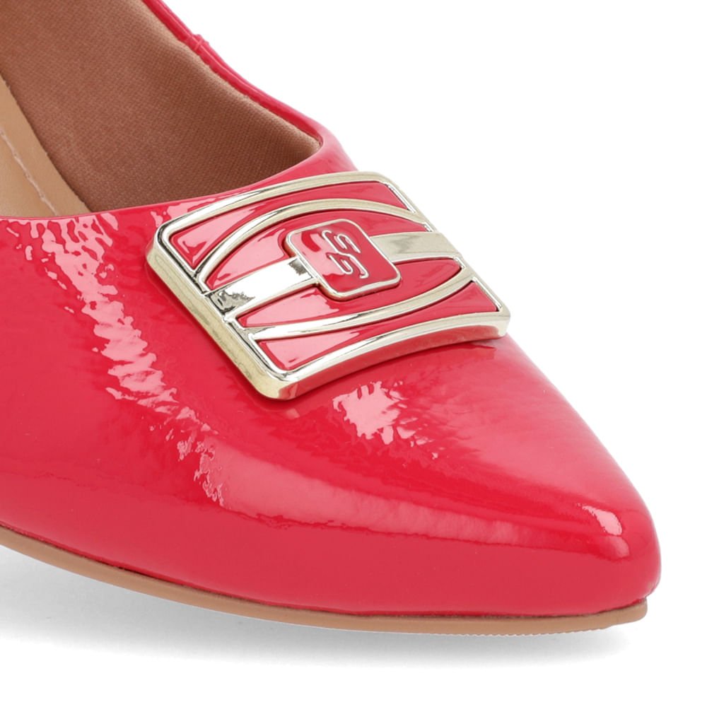 Scarpin Bico Fino Verniz Vermelho Salto Bloco Enfeite Vermelho 4