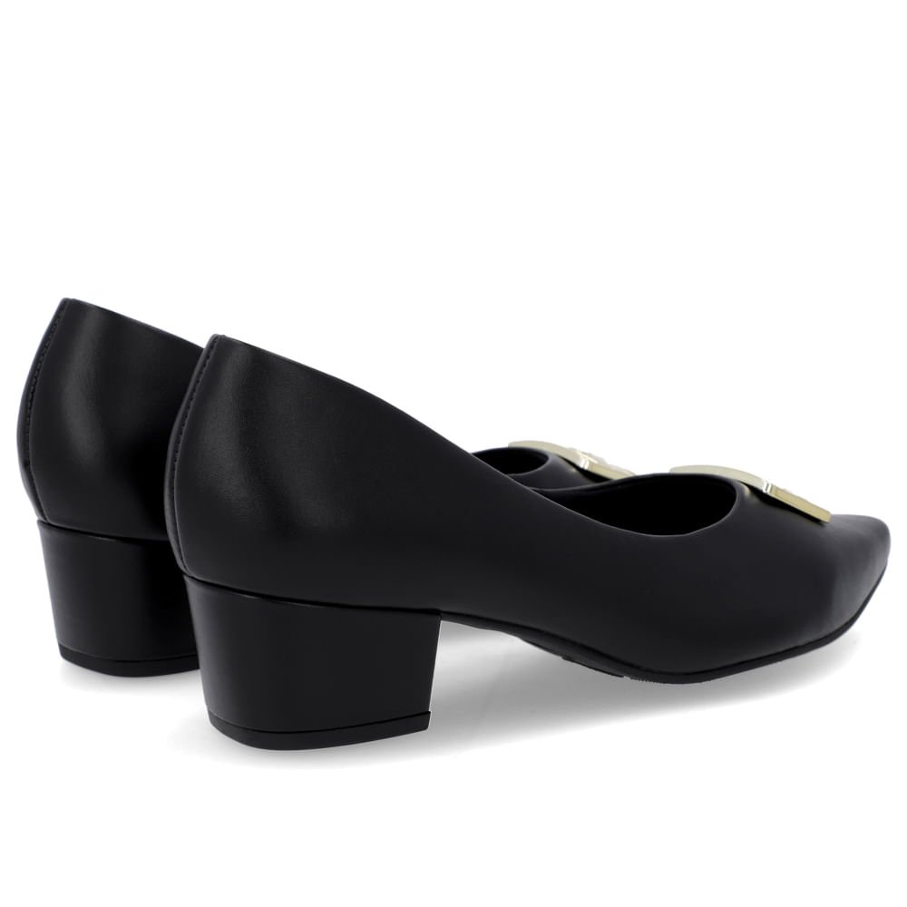 Scarpin Bico Fino Couro Preto Salto Bloco Enfeite Preto 3