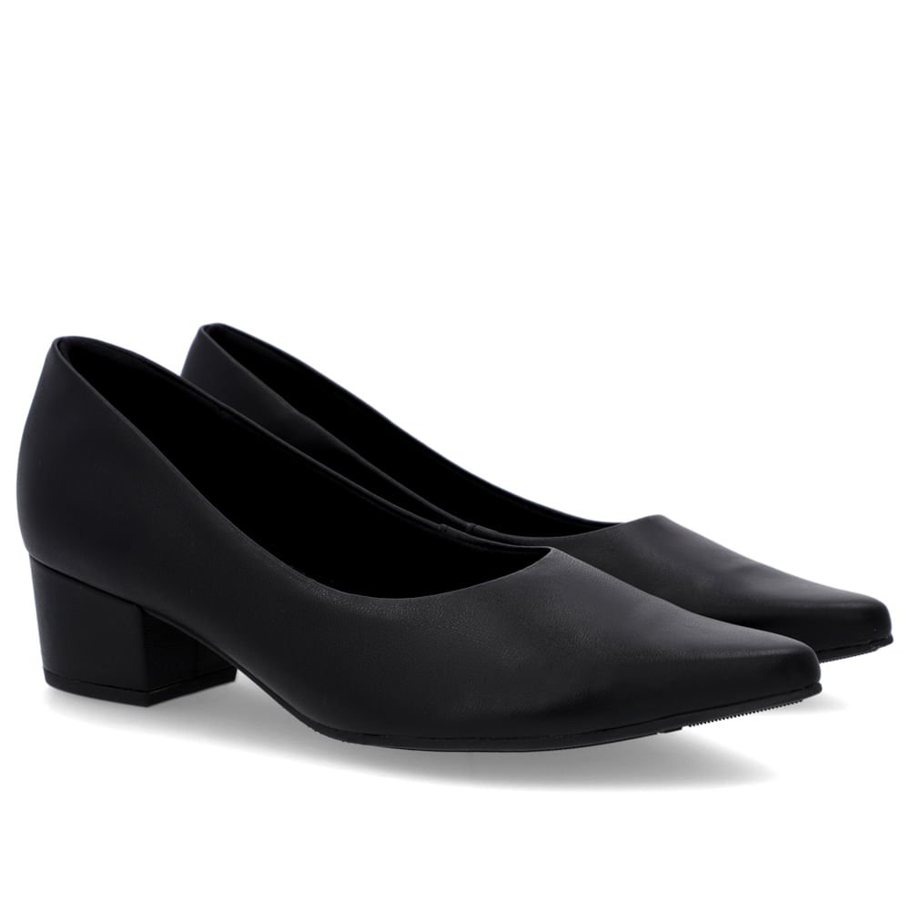 Scarpin Bico Fino Couro Preto Salto Bloco Preto 2