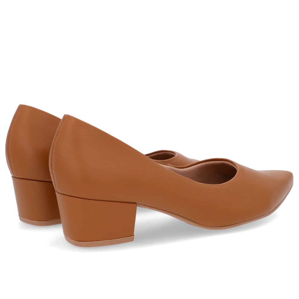 Scarpin Bico Fino Couro Marrom Salto Bloco Marrom 3