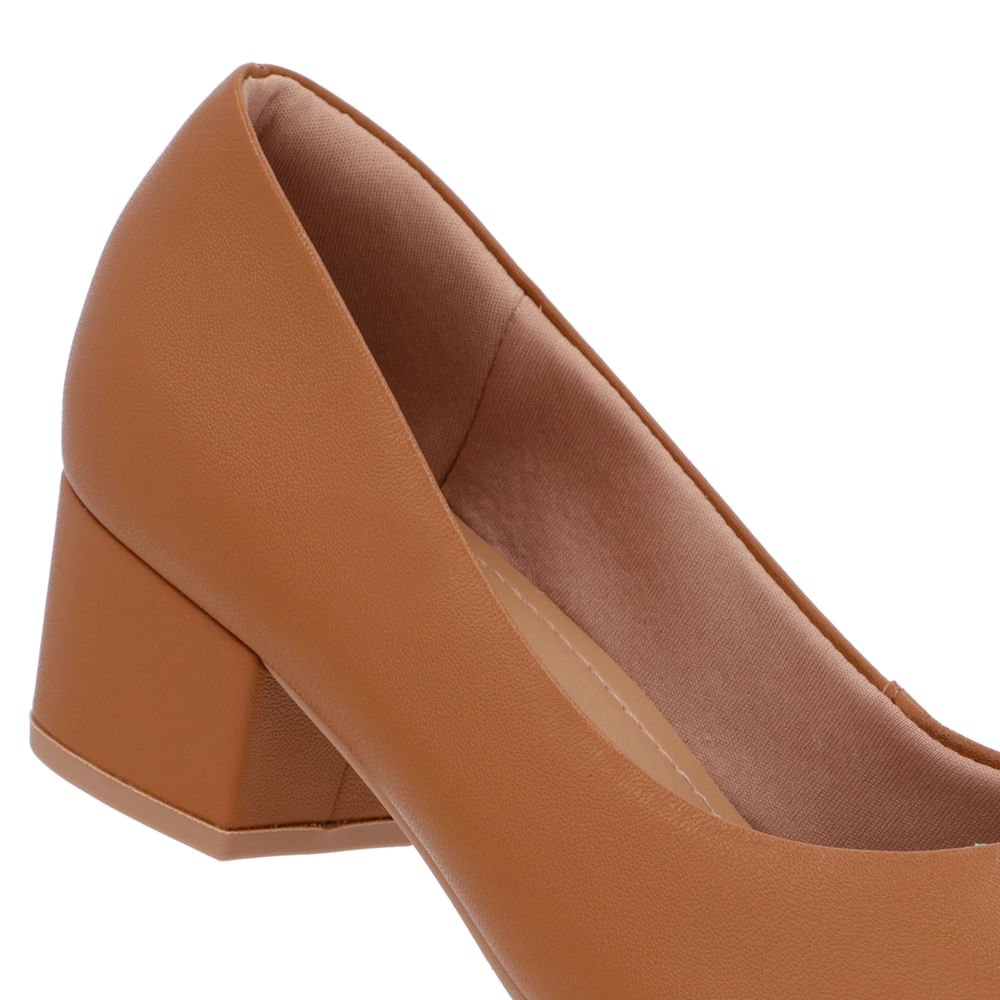 Scarpin Bico Fino Couro Marrom Salto Bloco Marrom 4