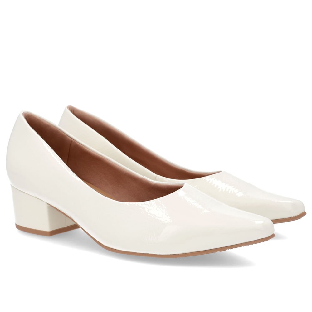 Scarpin Bico Fino Verniz Branco Salto Bloco Branco 2